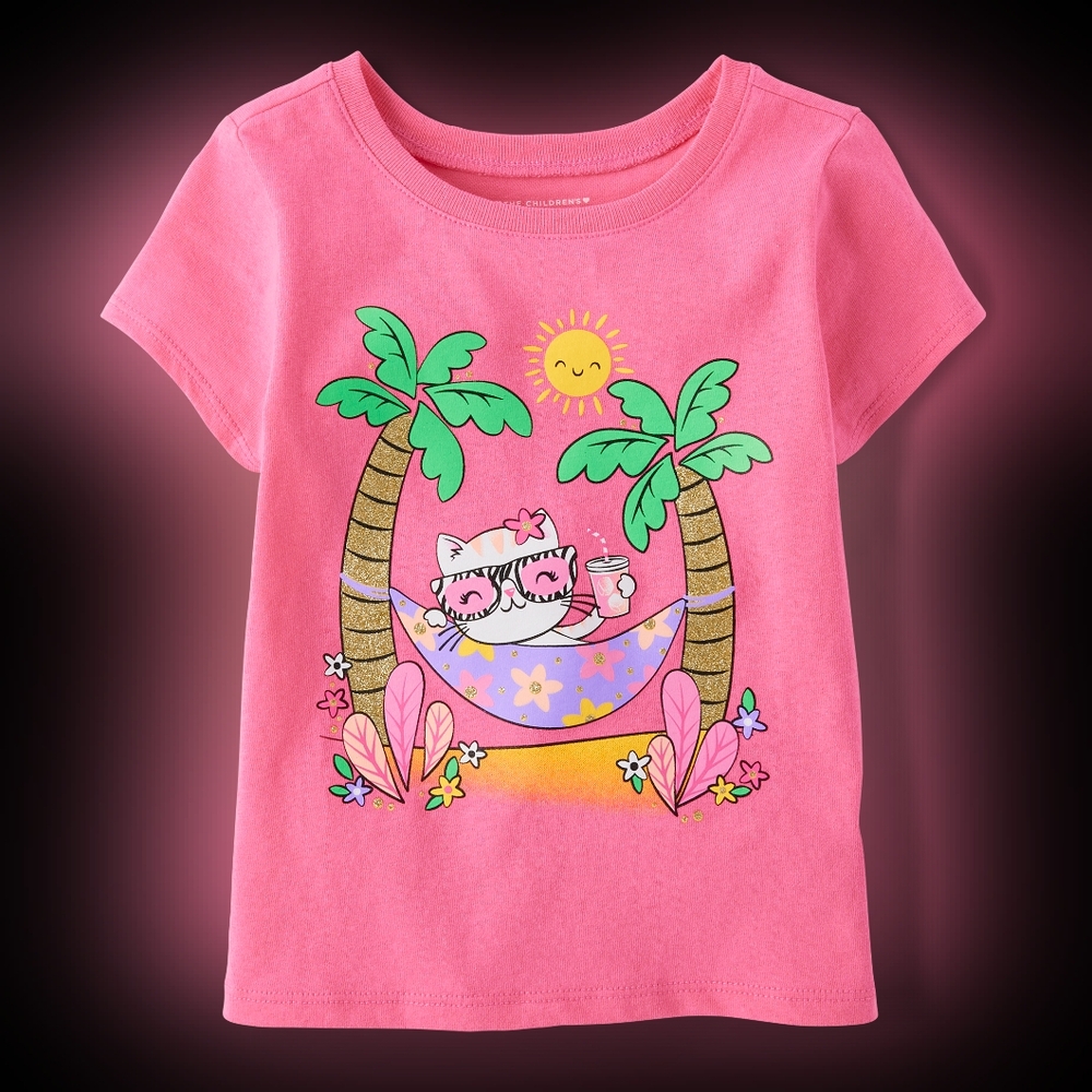 2T Baby And Toddler Girls Cat Hammock Graphic Tee - In The Pink